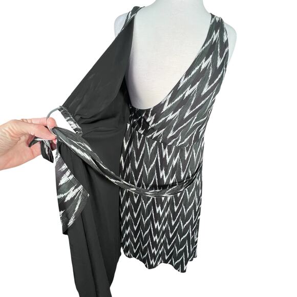 Ann Taylor Black, Green & White Chevron Print Belted Wrap Midi Dress Size 4 NWT - Picture 9 of 13